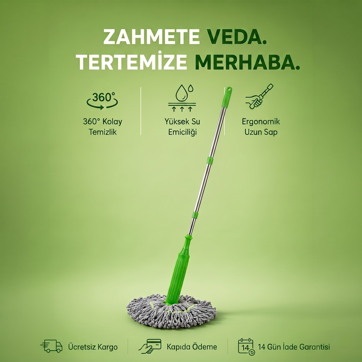 Paslanmaz Çelik Gövdeli Kendinden Sıkmalı Mop