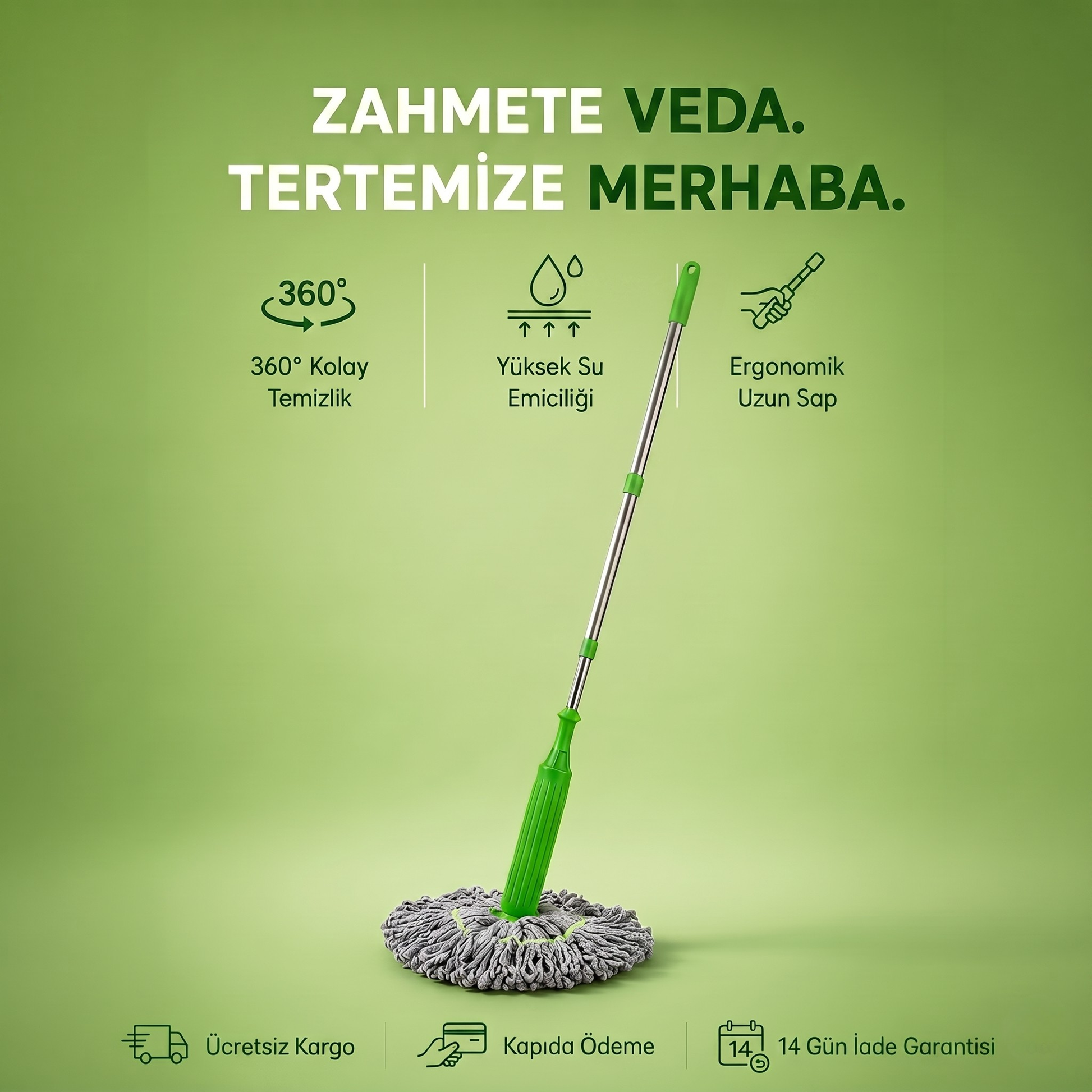 Paslanmaz Çelik Gövdeli Kendinden Sıkmalı Mop